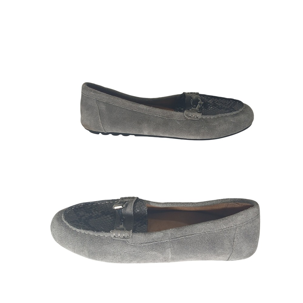 Vionic Dayna Loafers 11 Wide Grey Suede Snakeskin Horsebit Driving Mocs Z1123